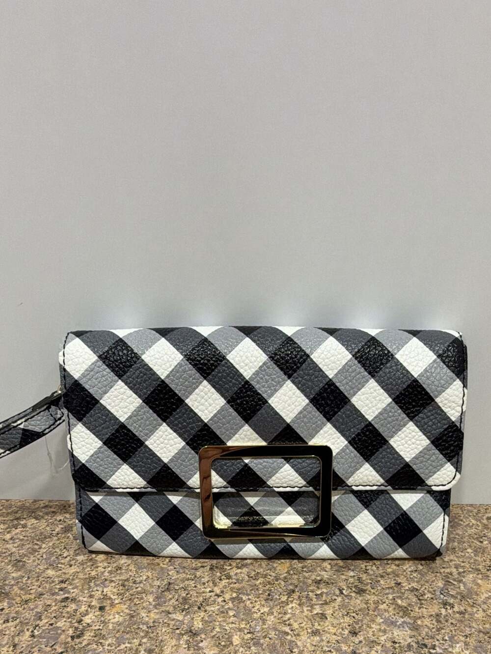 Talbots gingham black/white leather wristlet wallet NWOT
